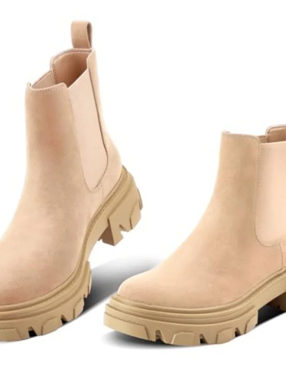 Women's Chelsea Boots Lug Sole Chunky Block Heel Slip on Elastic Gore Ankle